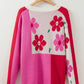 Flower Color Block Round Neck Sweater