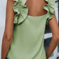 Smoke Green Solid Ruffle Trim Sleeveless Top