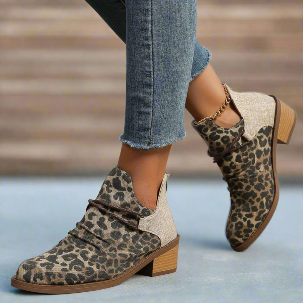 Contrast Canvas Low Heel Boots