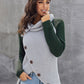 Contrast Decorative Button Turtleneck Sweater