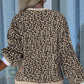 Slit Leopard Round Neck Long Sleeve Sweatshirt