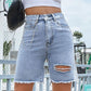 Distressed Raw Hem Denim Shorts