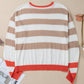 Contrast Striped Round Neck Drop Shoulder Knit Top