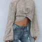 Perfee Leopard Print Mock Neck Crop Top