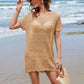 Openwork Round Neck Short Sleeve Cover-UP