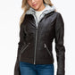 YMI Faux Layered Double-Zipper Jacket with Fuzzy Hood