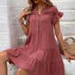 Perfee Tiered Notched Flounce Sleeve Mini Dress