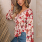 Floral V-Neck Drawstring Peplum Blouse