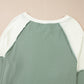 Color Block Round Neck Raglan Sleeve Top