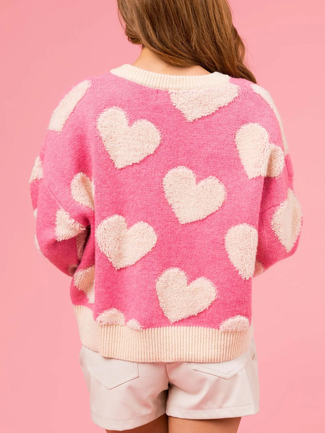 Pink & Red Fuzzy Heart Sweater—All Heart—Valentine's Day Collection