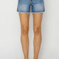 RISEN High Rise Seam Detailed Raw Edge Denim Shorts