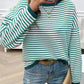 Devine Striped Round Neck Dropped Shoulder Sweater