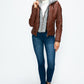 YMI Faux Layered Double-Zipper Jacket with Fuzzy Hood