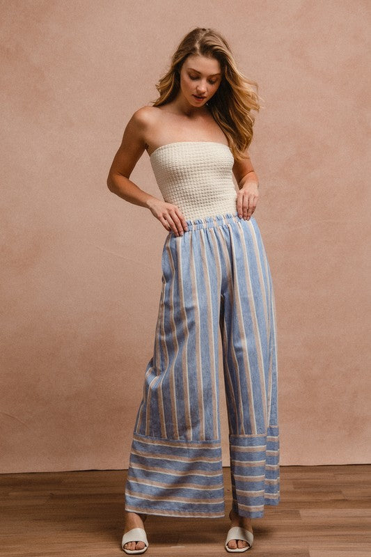 BiBi Striped Wide Leg Pants with Pockets