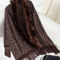 Fringe Leopard Open Front Long Sleeve Poncho