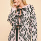 Pink Leopard Print Ribbon Tie Loose Fit Cardigan