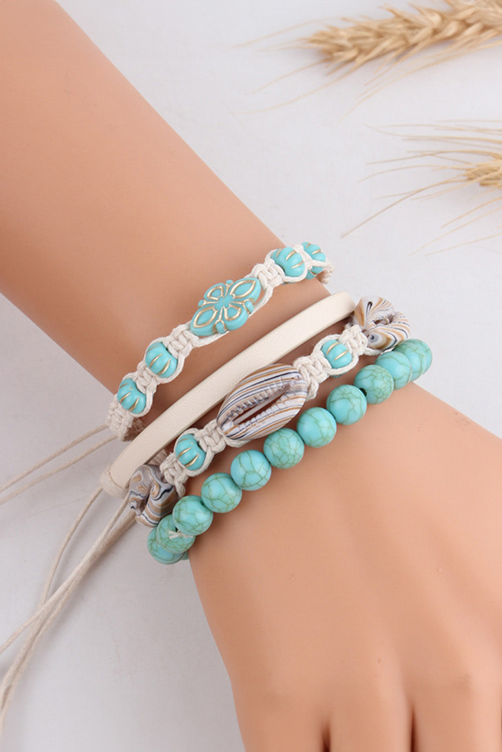 Light Blue Western Turquoise Shell Multi Layered Bracelet Set