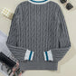 Cable-Knit V-Neck Long Sleeve Sweater