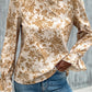 Floral Print Mock Neck Flounce Sleeve Blouse