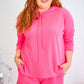 Rose Red Textured Hoodie and Shorts Plus Size Two Piece Set