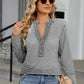 Striped Notched Long Sleeve T-Shirt