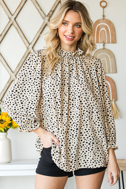 Animal Print Ruffle Collar Flounce Sleeve Blouse