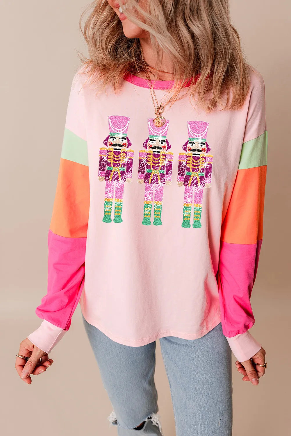 Sequin Nutcracker Color Block Long Sleeve