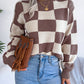 Checkered Mock Neck Long Sleeve Sweater