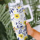 White Flower Print Stainless Handled Large Tumbler 40oz