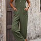 Textured Pocketed Wide Strap Overalls