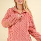 VERY J Fuzzy Fleece Half Zip Cable Pattern Sweatshirt