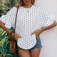 Slit Polka Dot Round Neck Half Sleeve Blouse