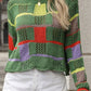 Openwork Color Block Round Neck Sweater