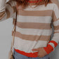 Contrast Striped Round Neck Drop Shoulder Knit Top