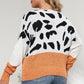 Plus Size Leopard Round Neck Long Sleeve Sweater