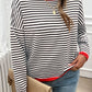 Devine Striped Round Neck Dropped Shoulder Sweater