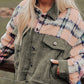 Plaid Corduroy Flap Pockets Button Up Jacket