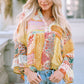 Printed Lace Trim Buttoned Blouse