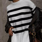 Slit Striped Round Neck Sweater