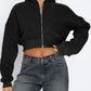 Zip Up Long Sleeve Hooded Cropped Jacket