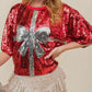 Sequin Bow Half Sleeve Shirt