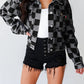 Checkered Button Up Denim Jacket