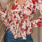 Floral V-Neck Drawstring Peplum Blouse