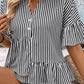 Perfee Striped Asymmetrical Flounce Sleeve Blouse