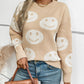 Smile Pattern Round Neck Long Sleeve Sweater