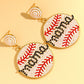 White Crystal mama Beaded Baseball Shape Earrings