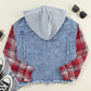 Raw Hem Drawstring Plaid Denim Jacket