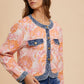 Annie Wear Floral Jacquard Denim Contrast Button Down Jacket