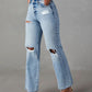 Distressed Straight Leg Jeans with Pockets