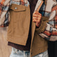 Plaid Corduroy Flap Pockets Button Up Jacket